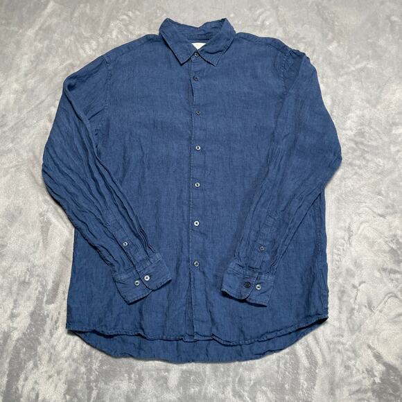 Uniqlo Shirt Mens Large Blue Slub Linen Classic Casual Breathable Lightweight - Picture 1 of 6